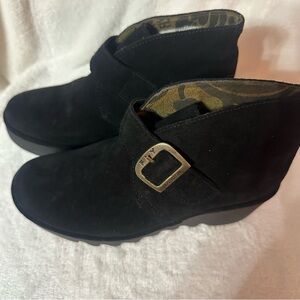 Fly London Womens Boots BIRT397FLY Casual Buckle Ankle Wedge Suede NWOB